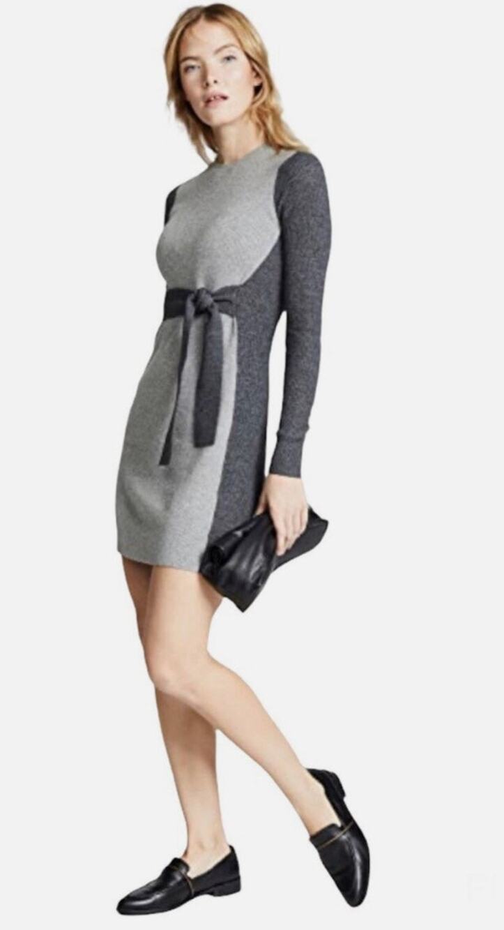 Club Monaco Arnettie Knit Sweater Dress Waist Tie Wool Bland Grey Sz M